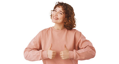 Smiling woman thumbs up